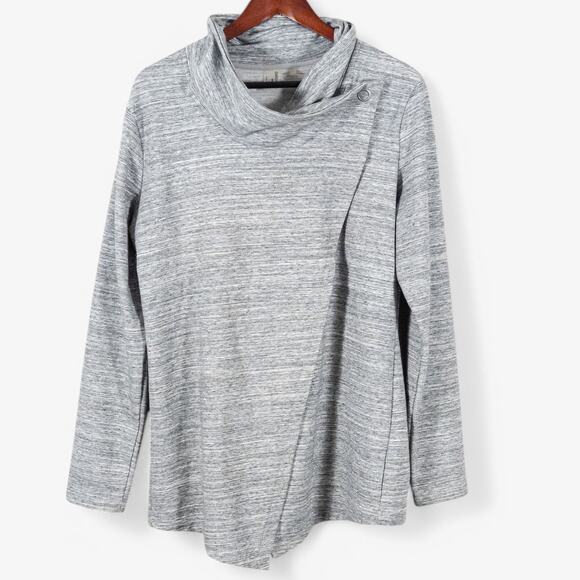 Danskin Gray Cowl Neck Cardigan Lightweight Minimalist Athleisure Size L - Picture 2 of 12